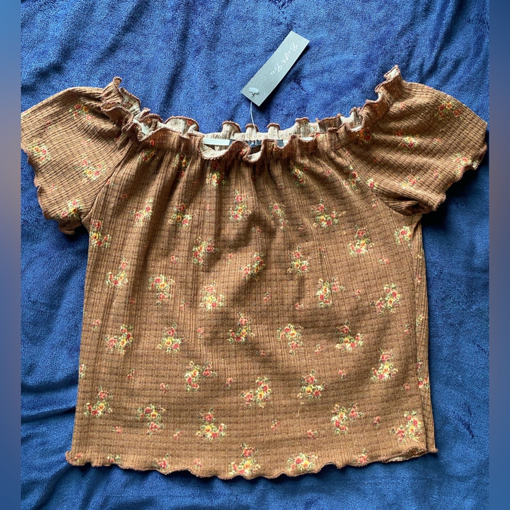 Brandy Melville Brown Floral Ruffle Top